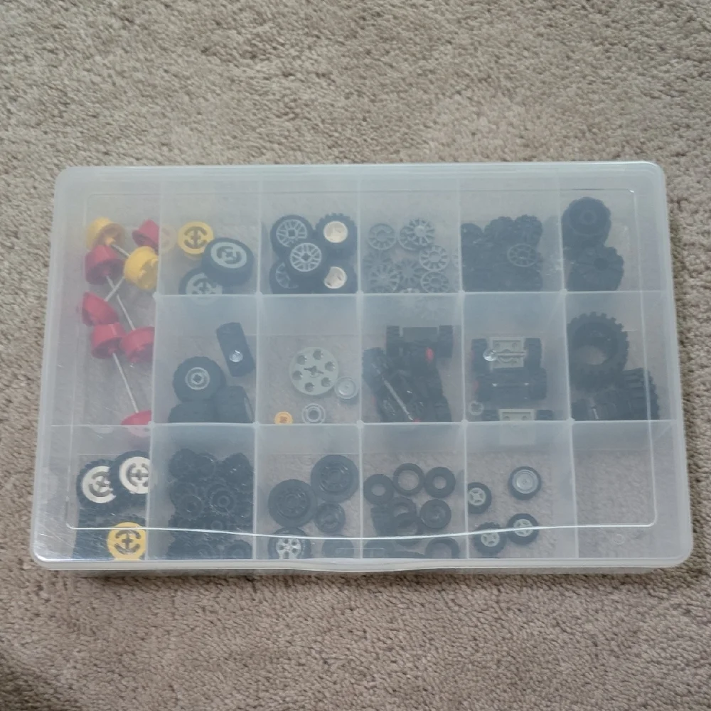 LEGO Building Block Wheels, Tires & Gear Set with Storage Case